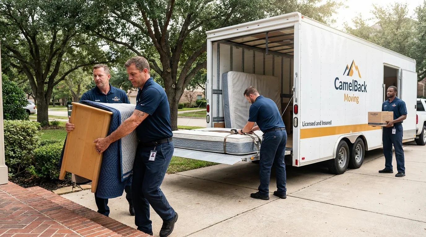 Crew loading residential truck for cross-state move from Newland, NC