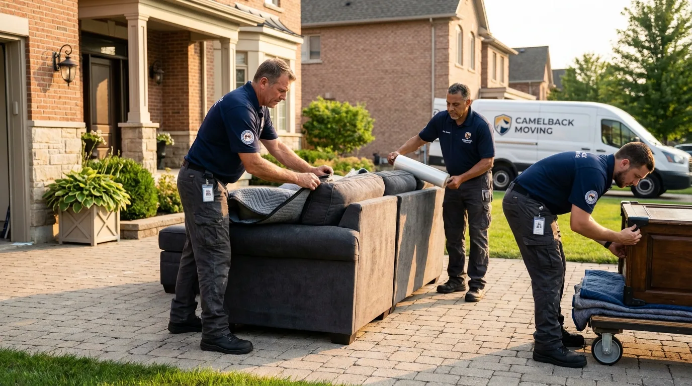 Large estate moving crew wrapping furniture in Newland, NC